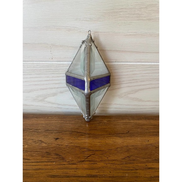 Stained Glass Cobalt Hexahedron Suncatcher // Stained Glass Ornament - Picture 2 of 6